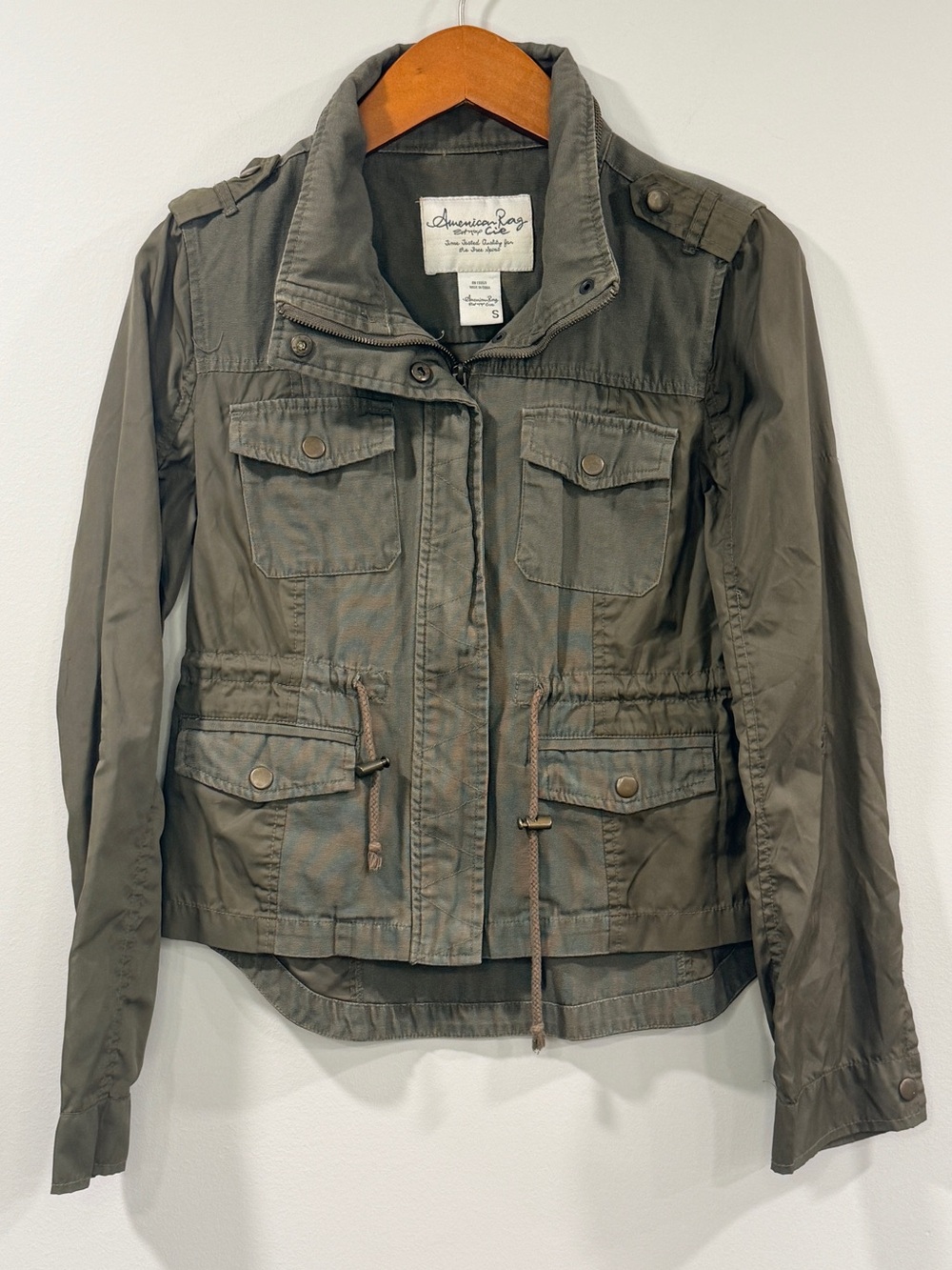 American Rag Womens Olive Green Utility Jacket with Drawstring Tie Size S